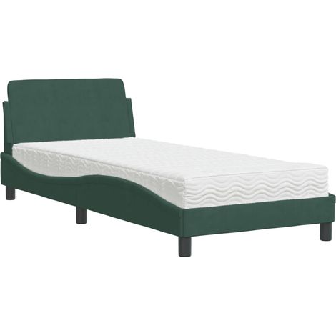 vidaXL Letto con Materasso Dover Verde Scuro 90x190 cm in Velluto (1/5)