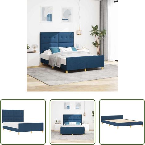 vidaXL Stoffbett - Bettgestell mit Kopfteil Blau 140 x 200 cm Stoff (1/5)