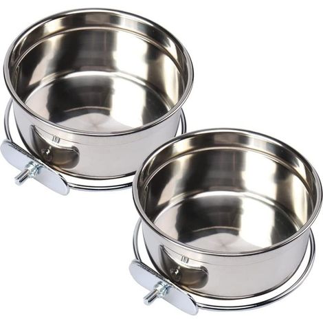 Lot de 2 mangeoires à oiseaux pour cage à oiseaux, mangeoires en acier inoxydable pour perroquets, conures, perruches avec support de serrage (1/5)