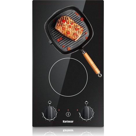 Plaque à Induction, Karinear Plaque de Cuisson 2 foyer Encastrable 30 cm sans Prise, arrêt Automatique, Indicateur de Chaleur Résiduelle, 3500W, Noir (1/5)