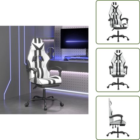 Silla de reposapiés - vidaXL Silla gaming giratoria reposapiés cuero sintético blanco negro - Silla con reposapiés