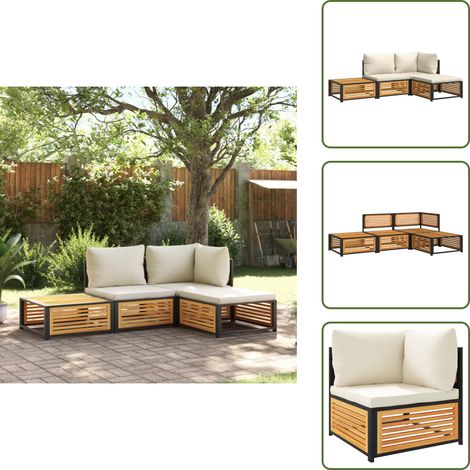 Salon de jardin avec coussins 4 pcs bois d'acacia massif - Ensemble Salon De Jardin - Meubles De Jardin - Salon De Jardin Acacia - Mobilier Exterieur - Chaise Longue