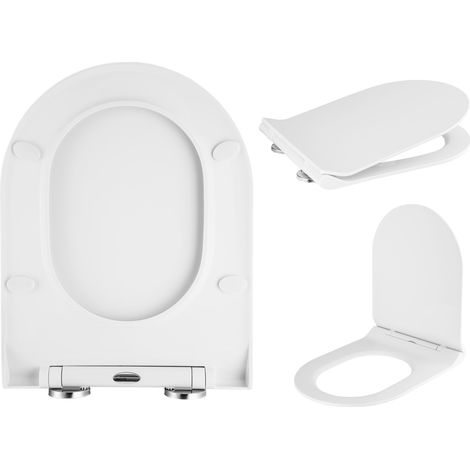 Abattant WC Universel Slim à Descente Progressive RIVO en Polypropylène Blanc avec Charnières Métalliques (1/5)