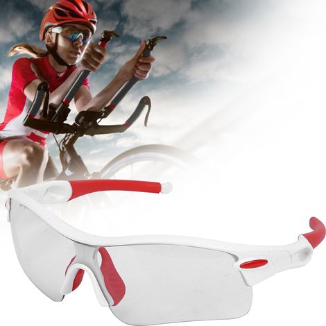 Robuste Outdoor-Sportbrille für Radfahren, polarisiert, winddicht, UV-beständig, farbwechselnd, weiß/rot (1/5)