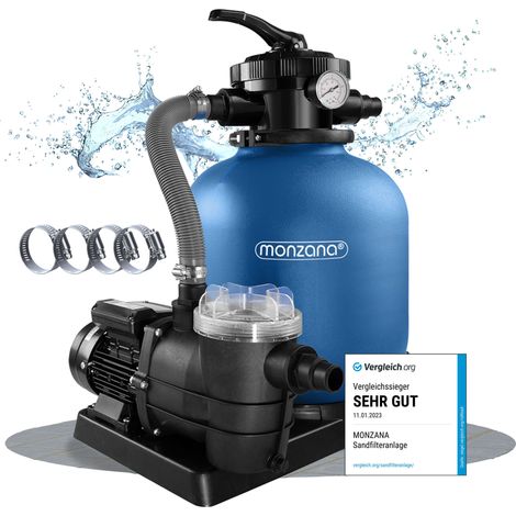 MONZANA® Pompa Filtro Piscina con Prefiltro portata da 13.200/h a 58.000L Filtraggio a Sabbia Depuratore Sabbia Serbatoio 600W 30L adattatore 2in1 Ø32-38mm (1/7)