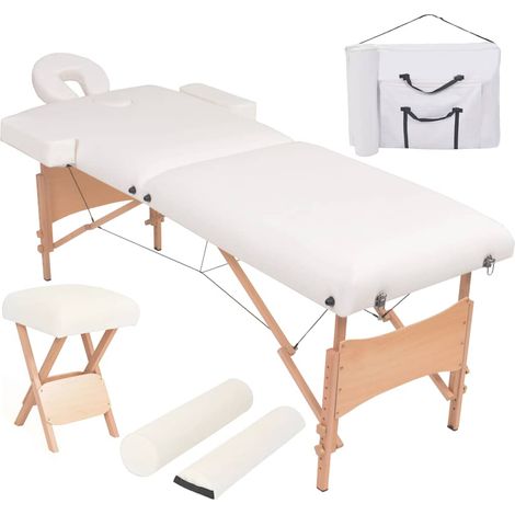 vidaXL Camilla de masaje y taburete plegable 2 zonas 10 cm blanco (1/5)