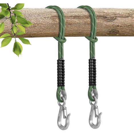2 Piece Outdoor Hammock Rope, Hammock Accessory, 0.6M Max Load 450kg, Hanging Rope with Hooks for Swing Yoga and Hanging Seat, Green (1/5)