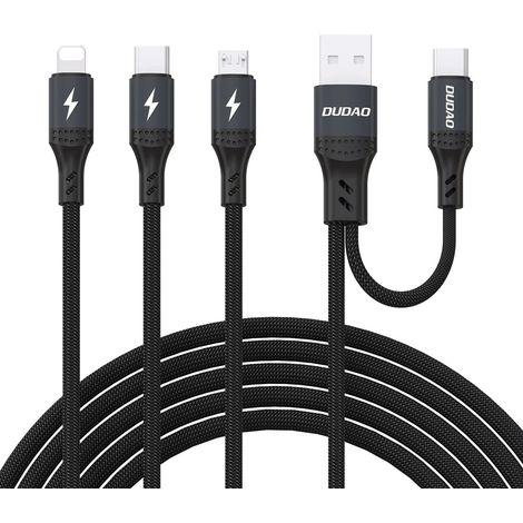 USB-A/USB-C-auf-Lightning/USB-C/Micro-USB-Multifunktionskabel (66 W) – Schwarz (1/4)