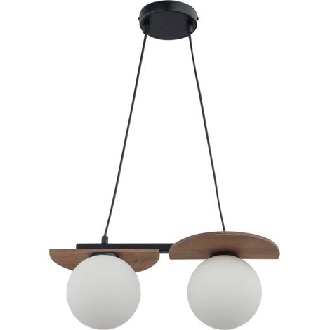 Suspension boho noir bois 2 globes blancs G9 Mirror