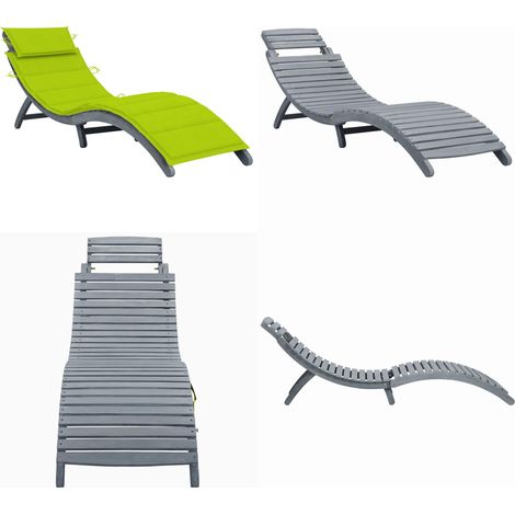 Chaise longue avec coussin Gris Bois d'acacia solide - Chaise Longue - Bain De Soleil - Mobilier De Jardin - Jardin - Acacia - Home & Living (1/5)