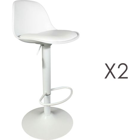 Lot de 2 tabourets de bar en PU et métal blanc