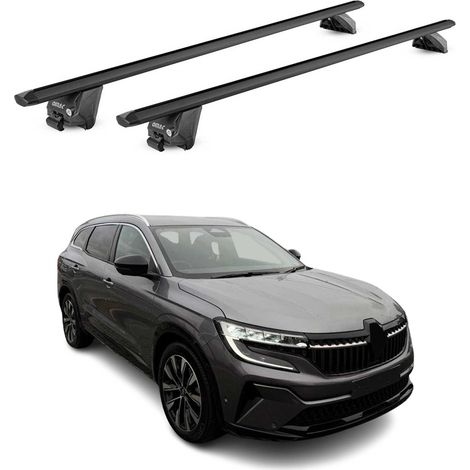 OMAC Barres de toit aluminium certifiées TÜV pour Renault Espace 2023-2026 – Pour rails de toit intégrés – Rainure en T – Charge max 100 kg – 2 antivols Noir (1/4)