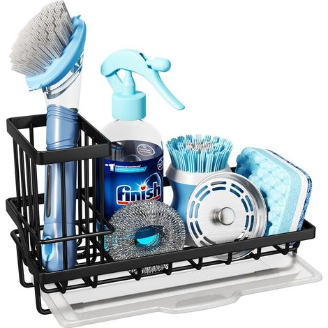 Égouttoir de cuisine avec bac d'égouttage amovible Boîte de rangement pour évier porte-brosse éponge (1/5)