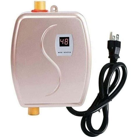 Mini electric tankless water heater – Small 110V instant water heater, under-sink plug-in water heater with LCD digital display for kitchen sink tap (gold)