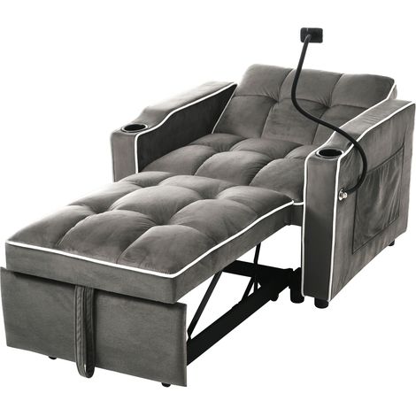 3-in-1 Ausziehbares Einzel-Schlafsofa – Mit Getränkehaltern und Handyhalter, Sofa-Liegestuhl, Schlafstuhl, Sessel, perfekt für kleine Räume,8316776cm (1/5)