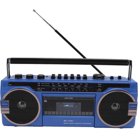 Retro-Bluetooth-Kassetten-Boombox mit USB-, SD- und 3,5-mm-AUX-Eingang, AM/FM/SW-Kassettenspieler und -Recorder (blau)
