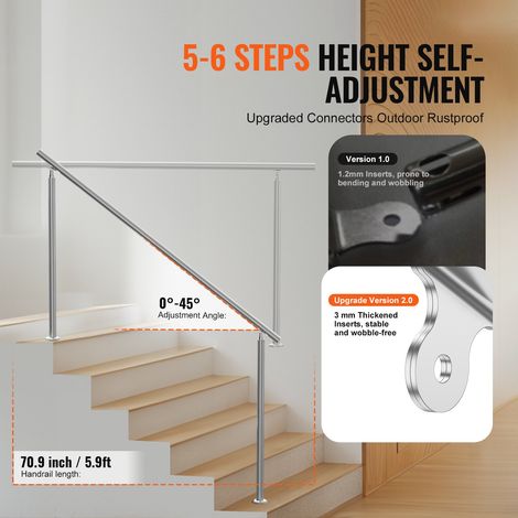 Rampe d'Escalier - 180 cm Main Courante Escalier pour Marches (1/5)