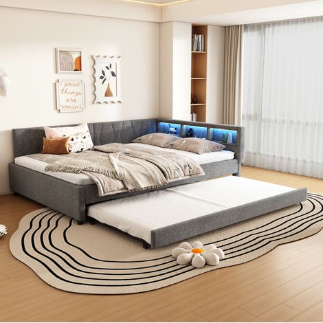 Bett Tagesbett Aufbewahrung 140x200 Leinen Grau OKMYHOME (1/5)