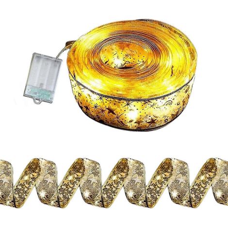 Guirlande lumineuse LED dorée pour sapin de Noël, décorations de Noël, pendentifs, cadeaux, ruban double couche doré estampillé (1/5)