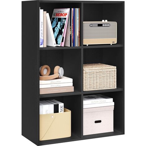 WOLTU Librería baja de 6 cubos, estantería multiusos de madera, moderna y sencilla, color negro (1/5)