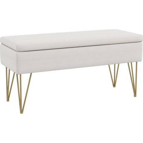 Polsterbank mit Stauraum in Leinenoptik cremeweiß 100 x 40 x 49 cm (1/5)