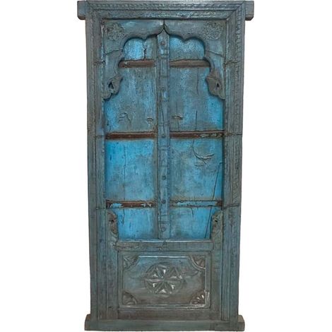 Ventana de madera acabado artesanal azul  181x8x166h cm