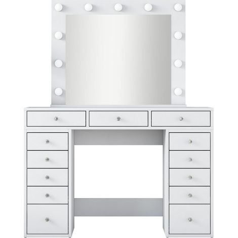 Coiffeuse 13 tiroirs blanche avec miroir lumineux 120 cm - Arezzo