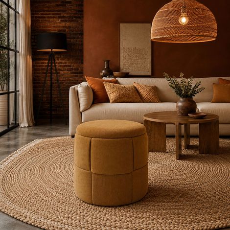 Pouf - HOME DECO FACTORY - Jules - Rangement - Tressé - Jaune (1/5)
