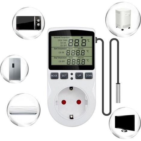 Enchufe termostático digital 230V 16A con sonda de 1,7 m – -40°C a 120°C, calefacción/refrigeración, temporizador (1/4)