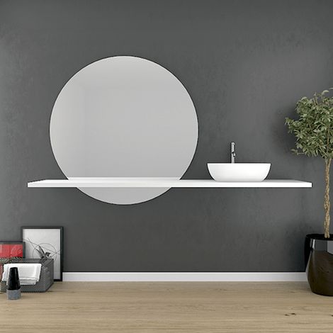 Plan de toilette Salle de bain eppaiseur 3cm SOLID SURFACE en résine minérale, plusieurs couleurs disponibles 150x46cm (1/2)