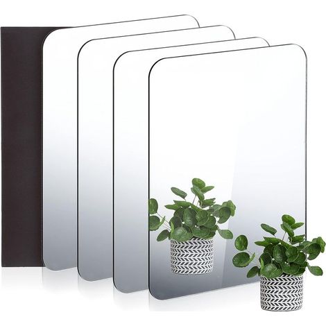 4 Pièces Miroir Acrylique 15x20 cm Pouces Miroir d'angle Arrondi Acrylique de Casier Décoration Murale avec Aimant Magnétique pour Salle de Bain Salon Bureau Maison (1/5)