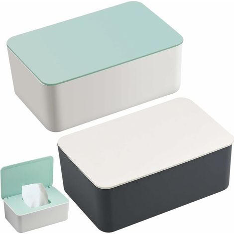 Green Mobility-2 Pièces Boîte de Mouchoirs Humides, Boîtes à Lingettes Bebe avec Couvercle pour Bureau à Domicile - Vert et Gris (1/5)
