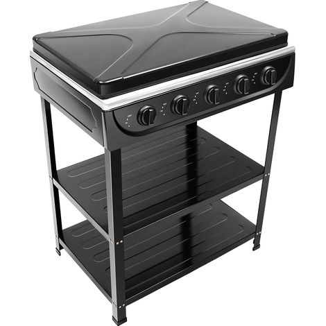 Cuisinière à gaz, 5 bruleurs, allumage manuel, noir (1/2)