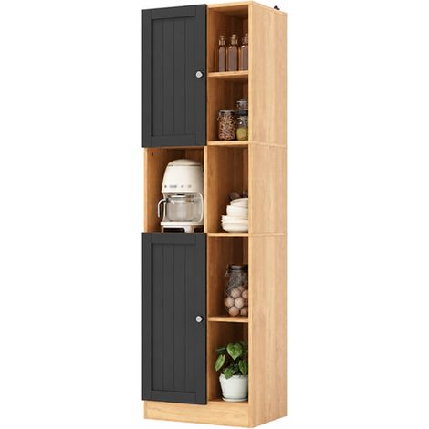 Armoire d'angle cuisine meuble d'angle haut anthracite et chêne 50x35.5x170cm (1/5)