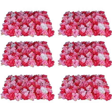 Set mit 6 künstlichen Blumenwandpaneelen, 60 x 40 cm, rot und dunkel, künstliche Seidenblumen, Hintergrunddekoration für Hochzeiten und Valentinstag
