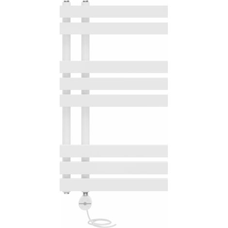 Prefilled Thermostatic D-shape Electric Heated Towel Rail Radiator Ladder Warmer 800x450mm White (1/5)