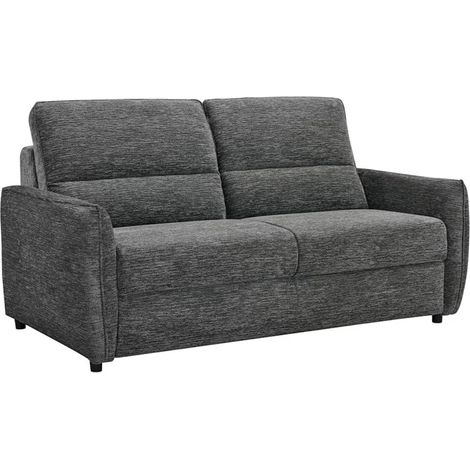Canapé convertible 2p tissu doux gris avec matelas 140x190 cm - JOHN