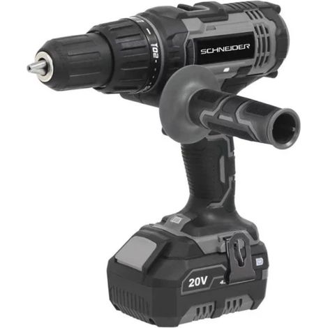 Schneider – Perceuse visseuse à percussion 20V 50Nm – 2 batteries 4Ah Li-ion – Mandrin 13mm – Pour perçage acier et bois dur (1/3)