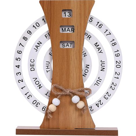 Ewiger Holzkalender, manuell drehbarer Tischkalender, umweltfreundliches Geschenk für Büro oder Zuhause, Wochen- und Monatsanzeige