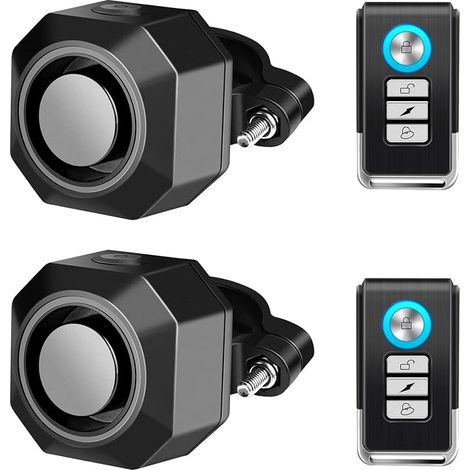 Alarma para bicicleta Cruxer (paquete de 2) con 2 mandos a distancia, recargable por USB, alarma por vibración, antirrobo, volumen de 110 dB y sensibilidad ajustable, sistema antirrobo para motociclet (1/5)