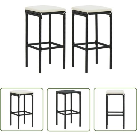 The Living Store Barhocker mit Kissen 2 Stk. Schwarz Poly Rattan - Barhocker - Esszimmerstühle - Gartenmöbel - Outdoor Möbel - Rattan Möbel (1/5)