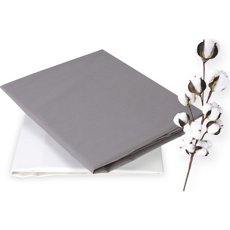 Sabana de algodon 100% 80x160, Pack de 2 en gris perla y blanco. Ideal para camas Montessori