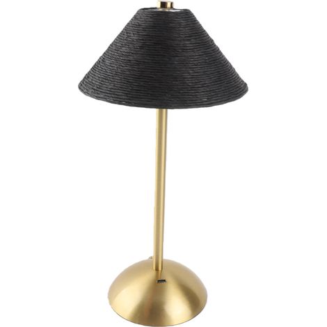 Tischlampe, 3 Farben, kabellos, handgewebter Lampenschirm aus Papierseil, Nachttischlampe für Schlafzimmer, Schwarz (1/5)