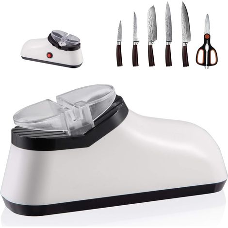 Aiguiseur électrique de couteaux de cuisine, système à 2 étapes, aiguiseur de ciseaux rechargeable avec base antidérapante, pour éplucher, chefs et couteaux de poche, ciseaux, acier terne