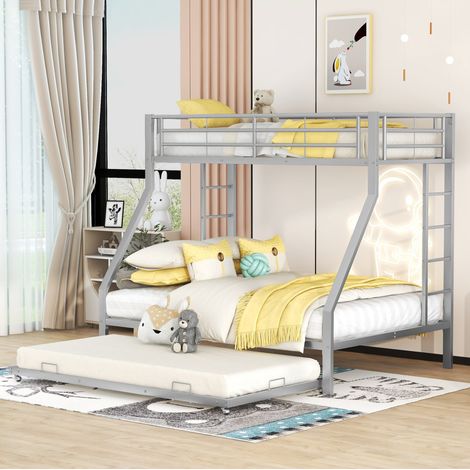 REDOM Etagenbett, 204x145x160 cm, mit Ausziehbett und Sicherheitsleitern, platzsparend, Metall, silber (1/5)