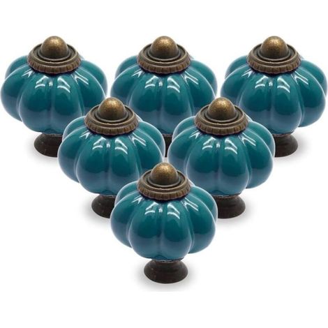 Paquet de 12 boutons de porte en céramique, boutons de tiroir bleu sarcelle, boutons en céramique citrouille, boutons de placard vintage avec vis de montage, poignées de garde-robe antiques (1/5)