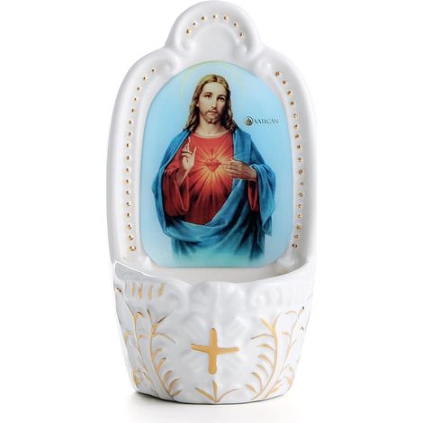Fontaine d'eau bénite catholique en Porcelaine Fontaines d'eau bénite pour l'entrée de la Maison Décoration Murale d'église Cadeau pour la première Communion Confirmation (1/5)