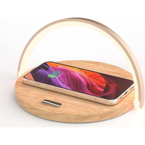 Lámpara de mesita de noche con cargador inalámbrico. Lámpara de mesa táctil. Luz nocturna LED con cargador por inducción. Luz nocturna táctil con brillo ajustable y 3 niveles de luz. (1/5)