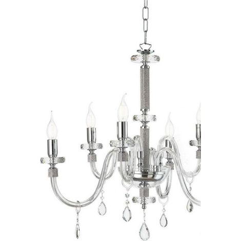 Lampada a sospensione DIDO D83 cm in vetro trasparente lavorato a mano 8 LUCI CROMO (1/2)