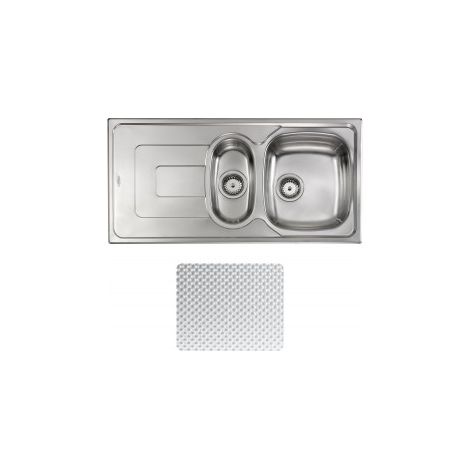 CM 011395.D1.01.2018 Pizzica Lavello da incasso 1 vasca e vaschetta con gocciolatoio sinistro Acciaio inox antigraffio AISI 304 18-10 Guarnizione premontata (100x50x16 cm) colore Inox (1/5)